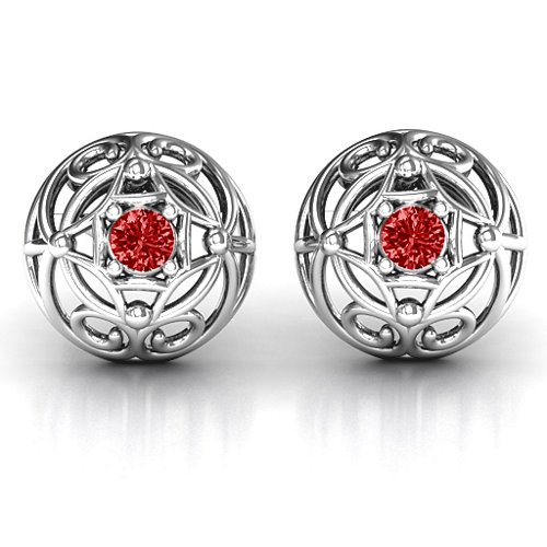 Elegant Filigree Dome Earrings – Sterling Silver with Garnet