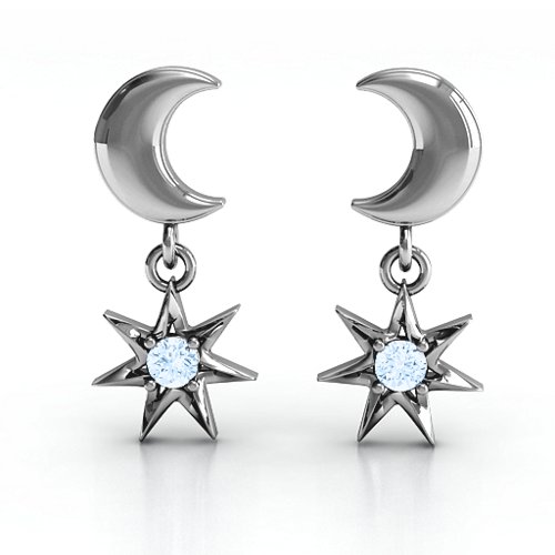 "Lights in the Night" Dangling Earrings – Sterling Silver with Aquamarine