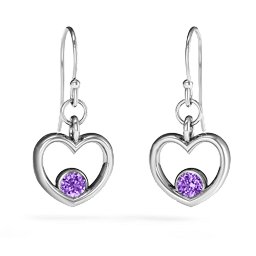 Dangling Heart Gemstone Earrings in 925 Sterling Silver with Amethyst