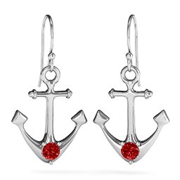 Gemstone Anchor Earrings in 925 Sterling Silver with Garnet