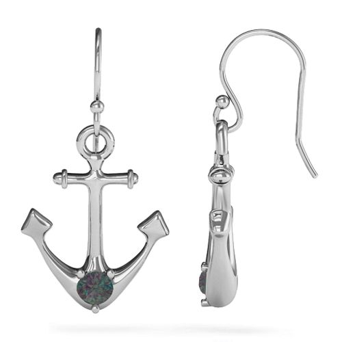 Gemstone Anchor Earrings – Sterling Silver with Alexandrite