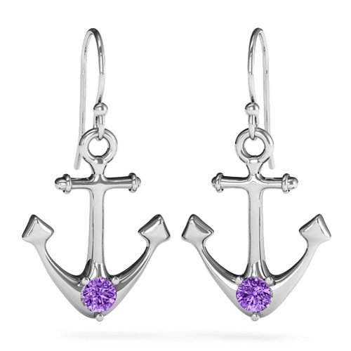 Gemstone Anchor Earrings – Sterling Silver with Amethyst