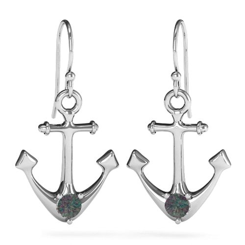 Gemstone Anchor Earrings – Sterling Silver with Alexandrite