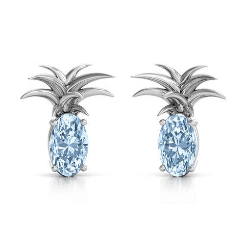 Oval Stone Pineapple Earrings – Sterling Silver with Aquamarine