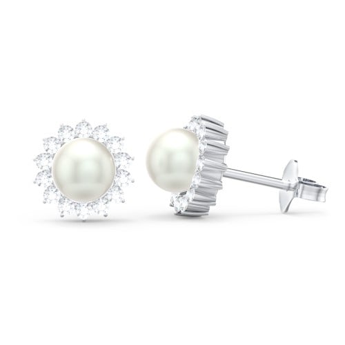 Freshwater Pearl Flower Halo Stud Earrings