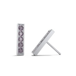 Petite Bar Stud Earrings with Accents in 925 Sterling Silver with Alexandrite