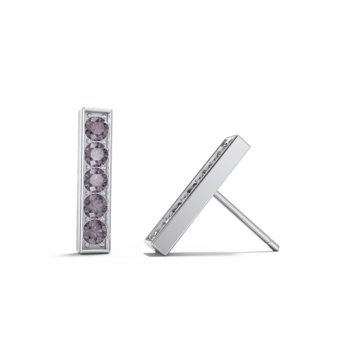Petite Bar Stud Earrings with Accents – Sterling Silver with Alexandrite