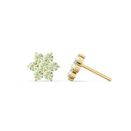 Flower Stud Earrings with Gemstones in 10K Solid Yellow Gold with Peridot