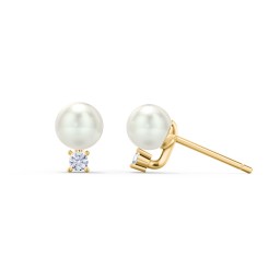 Freshwater Pearl and Accent Stud Earrings in 10K Solid Yellow Gold