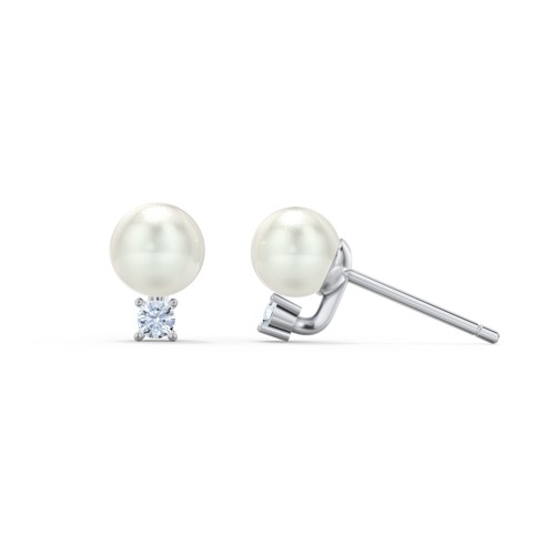 Freshwater Pearl and Accent Stud Earrings – Sterling Silver with Aquamarine and Freshwater Pearl