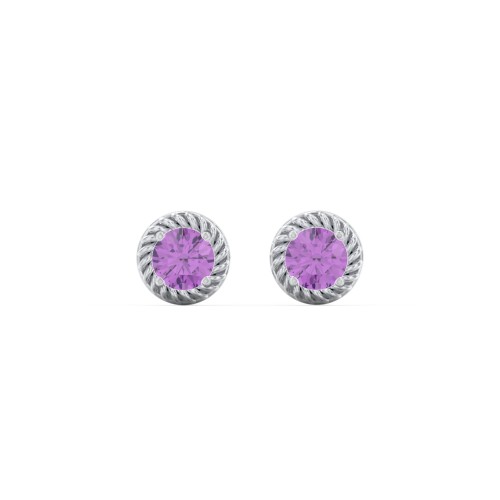 Twisted Rope Birthstone Stud Earrings – Sterling Silver with Amethyst