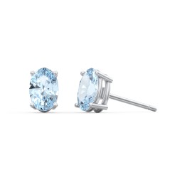 Classic Oval Birthstone Stud Earrings in 925 Sterling Silver with Aquamarine