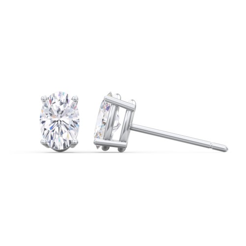 Classic Oval Birthstone Stud Earrings – Sterling Silver with Lab Diamond