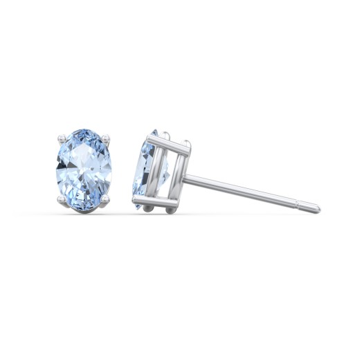 Classic Oval Birthstone Stud Earrings – Sterling Silver with Aquamarine