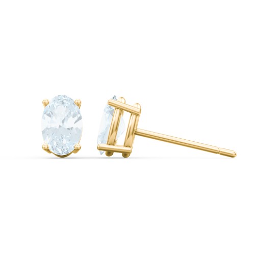 Classic Oval Birthstone Stud Earrings – 10K Yellow Gold with Aquamarine
