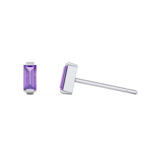 Classic Baguette Cut Stud Earrings – Sterling Silver with Amethyst