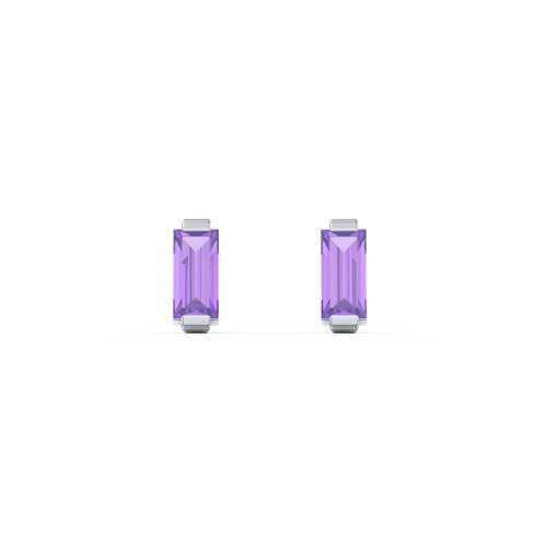 Classic Baguette Cut Stud Earrings – Sterling Silver with Amethyst
