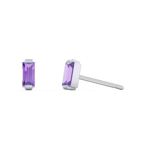 Classic Baguette Cut Stud Earrings – Sterling Silver with Amethyst