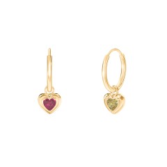 Small Hoops with Removable Puffy Heart Birthstone Charms
