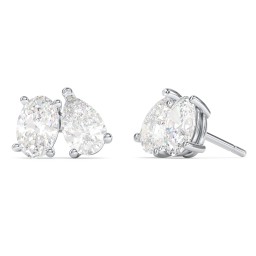 Toi et Moi Oval and Pear Gemstone Stud Earrings in 925 Sterling Silver