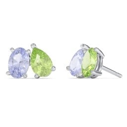 Toi et Moi Oval and Pear Gemstone Stud Earrings