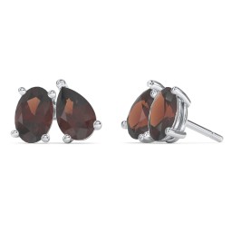 Toi et Moi Oval and Pear Gemstone Stud Earrings in 925 Sterling Silver with Garnet