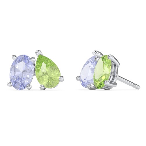 Toi et Moi Oval and Pear Gemstone Stud Earrings – Sterling Silver with Lavender Premium Zirconia and Peridot
