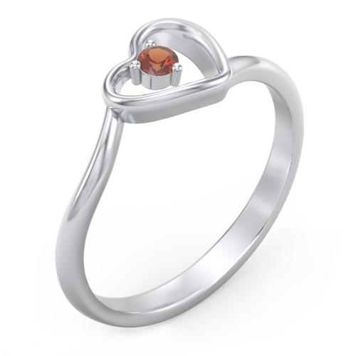 Heart Bypass Ring – Sterling Silver with Garnet