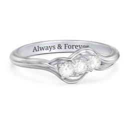 Three Stone Wave Ring in 925 Sterling Silver