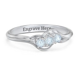 Three Stone Wave Ring in 925 Sterling Silver