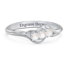 Three Stone Wave Ring in 925 Sterling Silver