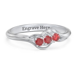 Three Stone Wave Ring in 925 Sterling Silver with Garnet