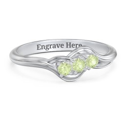 Three Stone Wave Ring in 925 Sterling Silver with Peridot