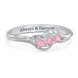 Three Stone Wave Ring in 925 Sterling Silver with Pink Tourmaline