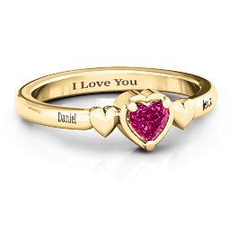 Triple Heart Ring in 10K Solid Yellow Gold with Ruby