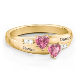 Double Heart Gemstone Ring with Accents in 18K Gold Plated Silver