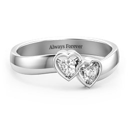 Double Interlocked Hearts Ring in 925 Sterling Silver with Diamond