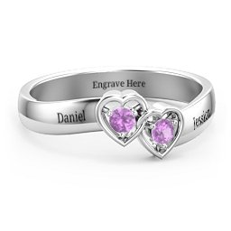 Double Interlocked Hearts Ring in 925 Sterling Silver with Amethyst