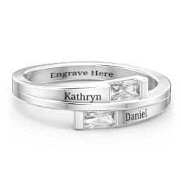 Double Baguette Bypass Ring in 925 Sterling Silver