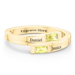 Double Baguette Bypass Ring in 10K Solid Yellow Gold with Citrine