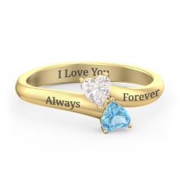 Inverted Twin Heart Ring in 18K Gold Plated Silver