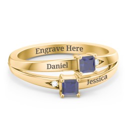 Two Stone Split Band Ring with Accents