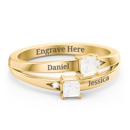 Two Stone Split Band Ring with Accents