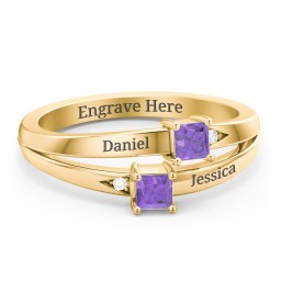 Two Stone Split Band Ring with Accents