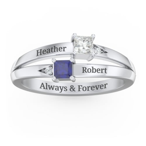 Two Stone Split Band Ring with Accents
