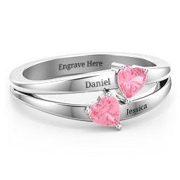 Twin Hearts Ring in 925 Sterling Silver with Pink Tourmaline