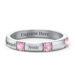 Elegant Three Gemstone Ring in 925 Sterling Silver with Pink Tourmaline
