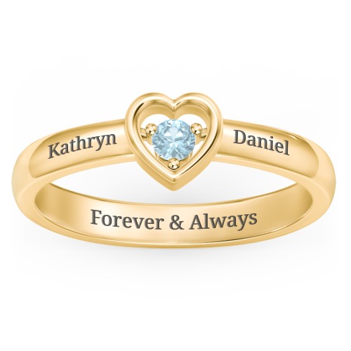 Solitaire Heart Ring – 18K Gold Plated Silver with Blue Topaz