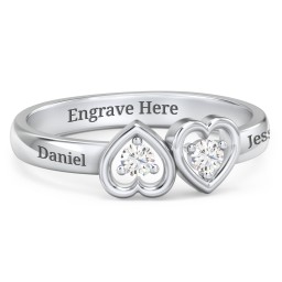 Inverted Kissing Hearts Ring in 925 Sterling Silver