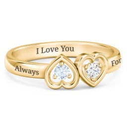 Inverted Kissing Hearts Ring in 18K Gold Plated Silver
